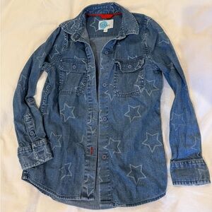 Boden Blue Denim Shirt with Star Design in EUC size 8-9 years